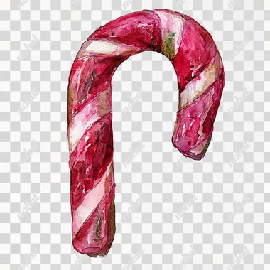 watercolor, long candy cane, isolated on white background