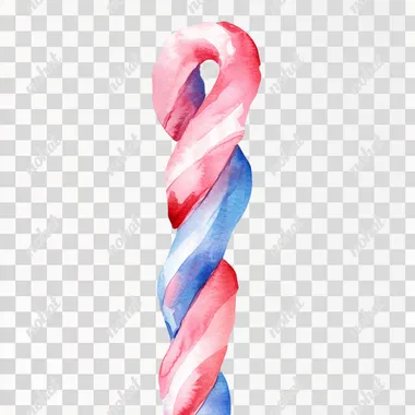 watercolor, long candy cane, isolated on white background