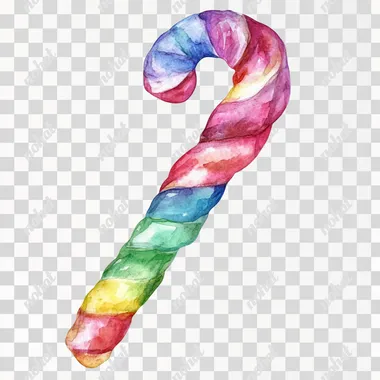 watercolor, long candy cane, isolated on white background