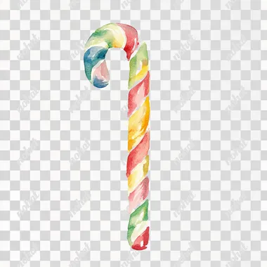 watercolor, long candy cane, isolated on white background