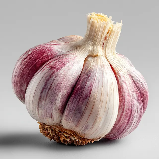 Fresh Garlic Bulb with Purple Skins on White Background