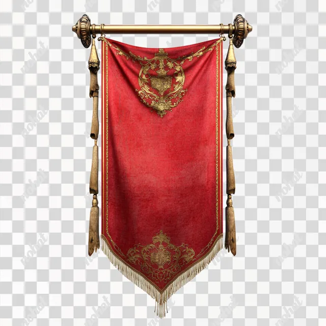 PNG Royal Red and Gold Flag Hanging on Pole for Home Decor Display