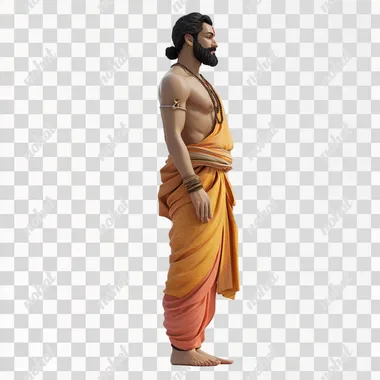 A Hindu man of 30 years is standing on the ground, white background, 3D animated image, he is facing left and that man is very handsome
