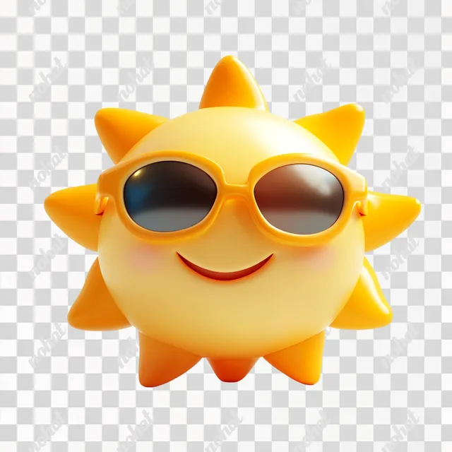PNG Cute cartoon sun character with sunglasses, 3D icon for fun designs