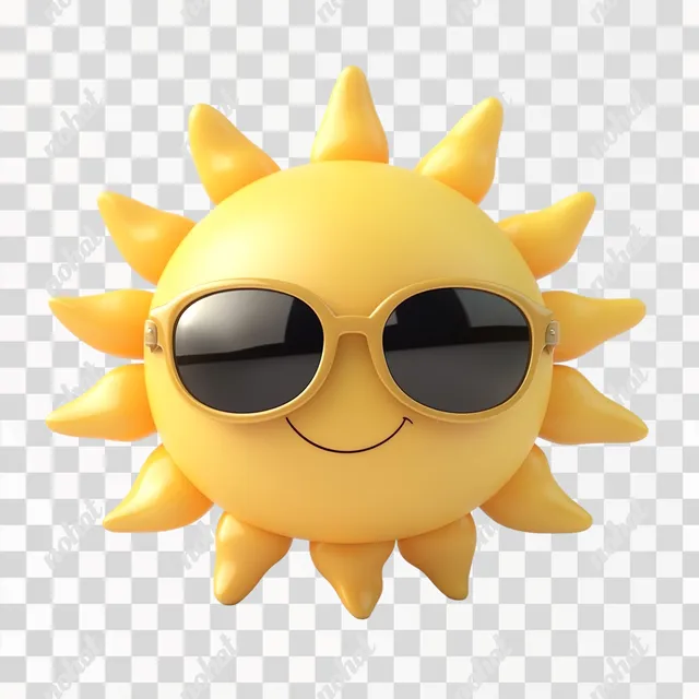 PNG Cute 3D cartoon sun icon wearing sunglasses, cheerful character design