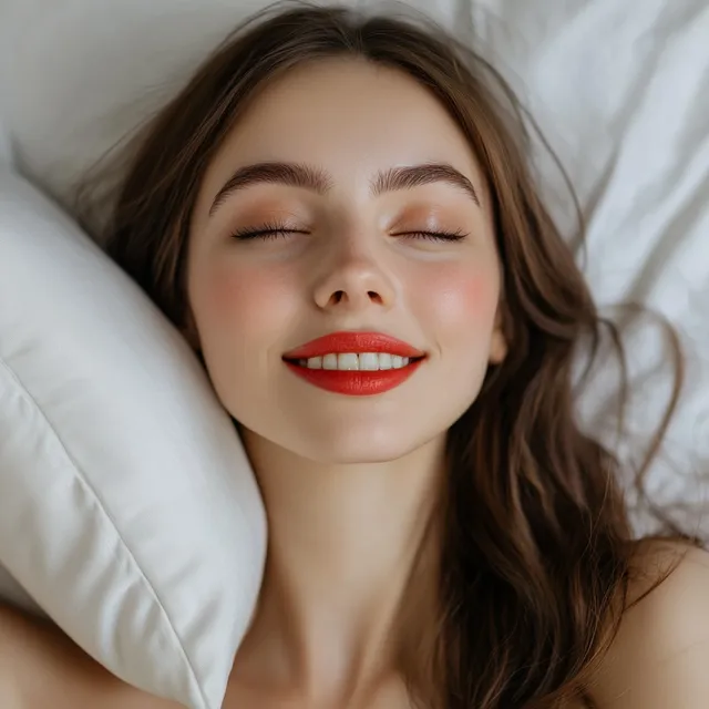 a woman laying in bed with her eyes closed