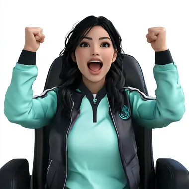 A mexican elegant pretty woman of 30 years with black relaxed hair with wearing a mint color soccer jersey and a light weight black jacket is sitting on a black elegant stadium chair cheering exited, in the front view, against a white background. The image is photo-realistic and hyper-detailed and frontal view. - ar 16: