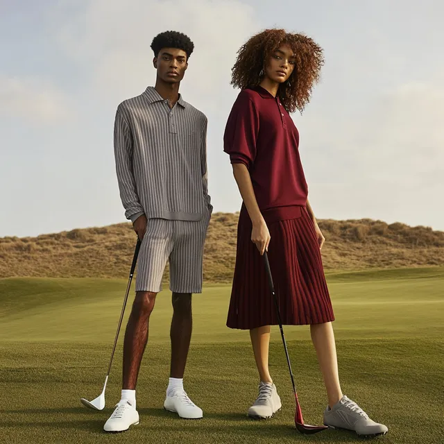 Athletic Bi-Racial Models in Dune-Inspired Golf Fashion on Fairway