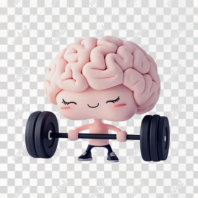 PNG Cute brain character lifting weights in a clay diorama gym setting