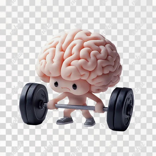 PNG Cute brain character lifting weights in a clay diorama gym setting