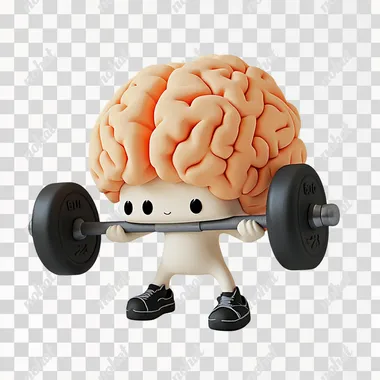 a cute brain is working out with weights, clay, cute, diorama, white background