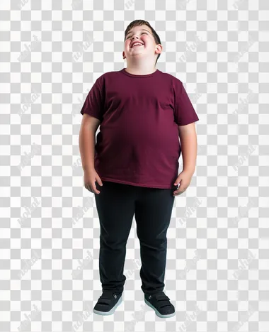 an overweight happy teenager standing in front of a solid background     58ba7j2