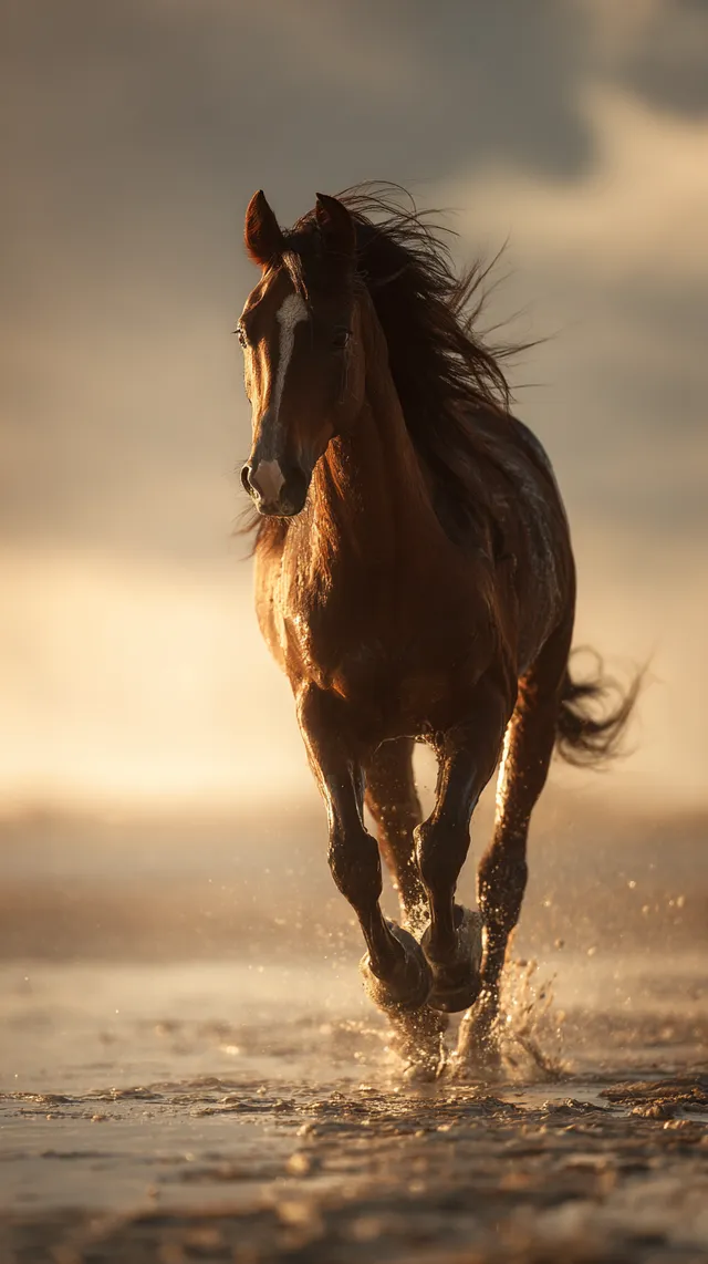 Majestic Arabian Horse Running on Beach at Sunset