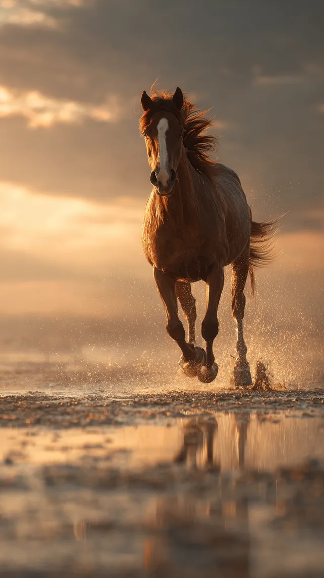 Majestic Arabian Horse Galloping on Sunset Beach