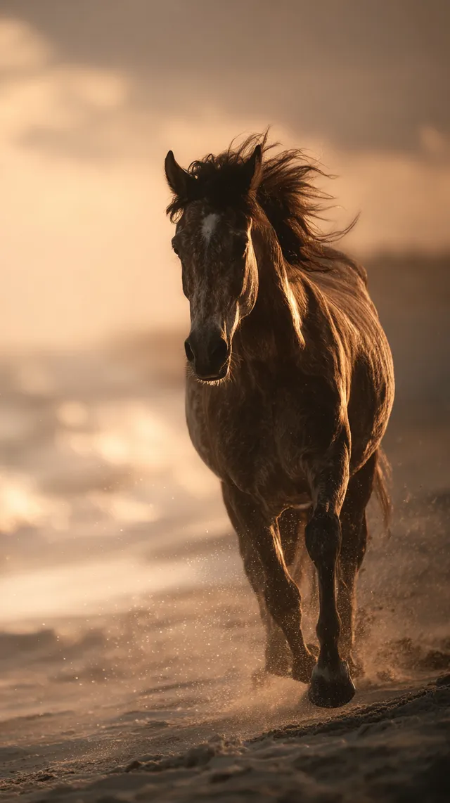 Majestic Arabian Horse Running on Sunset Beach