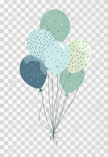 A n illustration of a bouquet of balloons in light blue and green, against a white background, with a pastel color palette, creating an aesthetic, simple, and minimalistic composition.