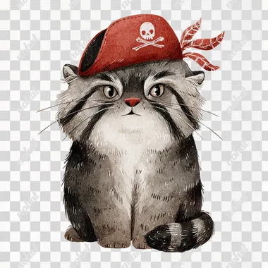 cute manul pallas cat, pirate, isolated background   20240727 --sv 4