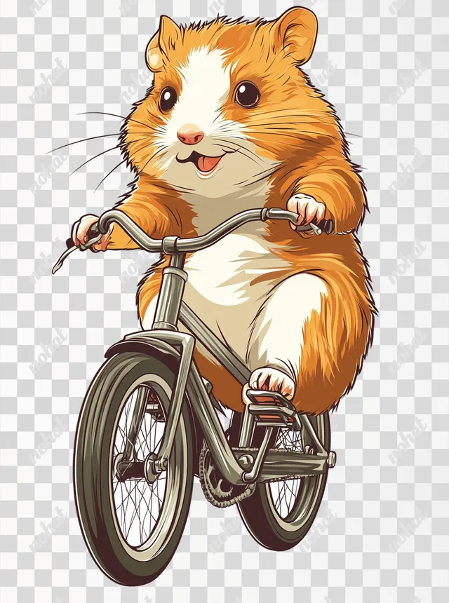 PNG Hamster on bicycle in vibrant fur, detailed art for pet lovers