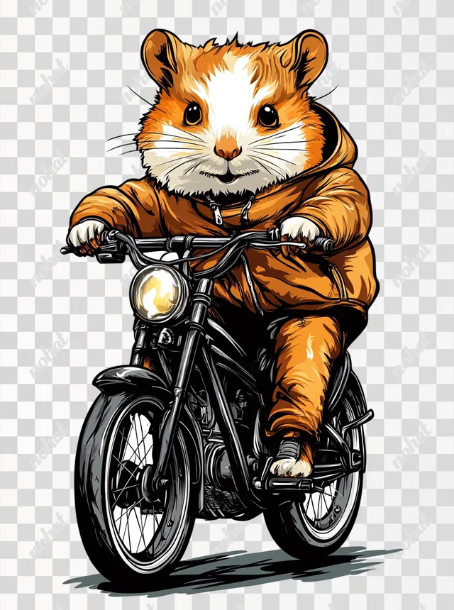 PNG Hamster on Motorcycle in Urban Setting – Hyper Realistic Design