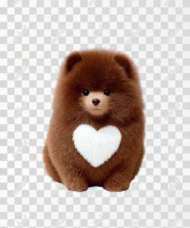 a front-facing brown Pomeranian puppy with a white heart-shaped fur marking on the center of its face, realistic and detailed fur texture, fluffy and adorable, soft expression, white background, studio lighting, highly detailed, charming and unique appearance  --raw rofile 8y86wm5