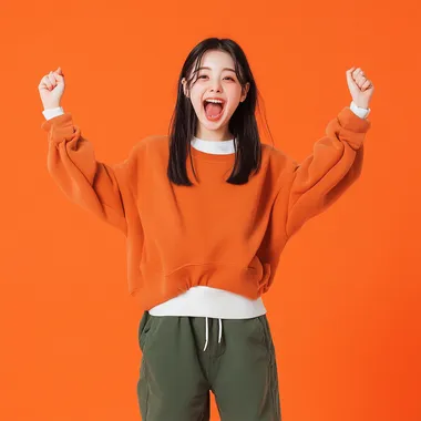 Realistic full body photography of teen people 20 year old Korean style face enjoying, Turn sideways, wow reaction, Excited and happy face, Advertising style