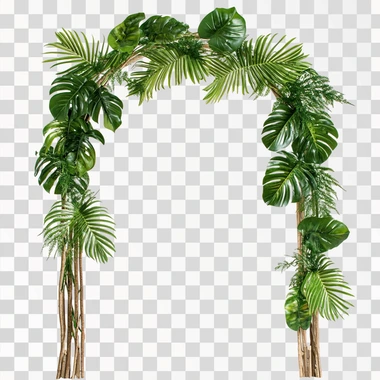 front image wedding arch made all with palm leaves. png style with white background