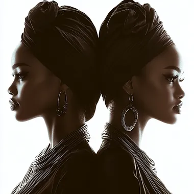 ultra realistic image of a silhouette of two beautiful female African models against a plain white background --s 750