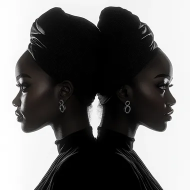 ultra realistic image of a silhouette of two beautiful female African models against a plain white background --s 750