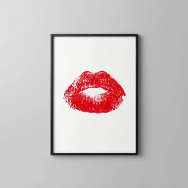 a red lipstick print on a white background