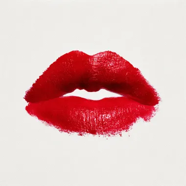 a red lipstick print on a white background