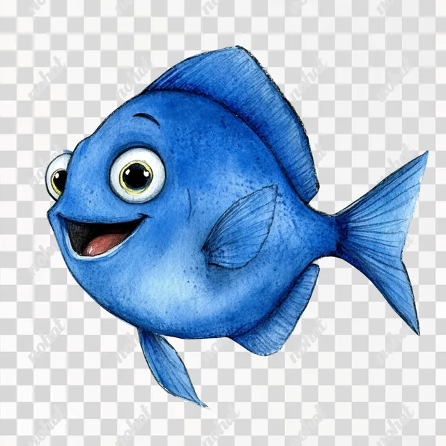 Adorable Blue Tang Fish in Muted Watercolor Style