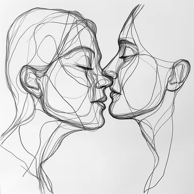 one line continuous face to face liking each other