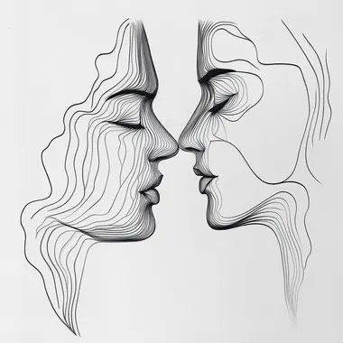 one line continuous face to face liking each other