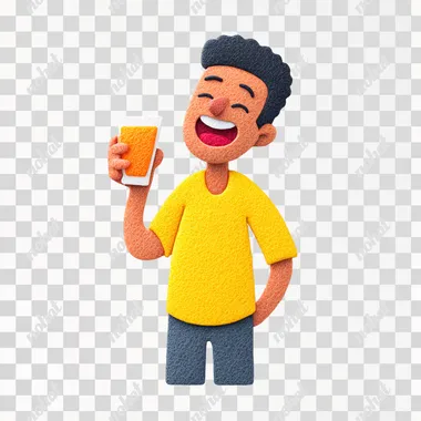 Man Drinking and Laughing, IN 3D felt style, illustration on white background   xicyqpg