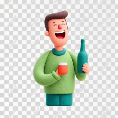 Man Drinking and Laughing, IN 3D felt style, illustration on white background   xicyqpg