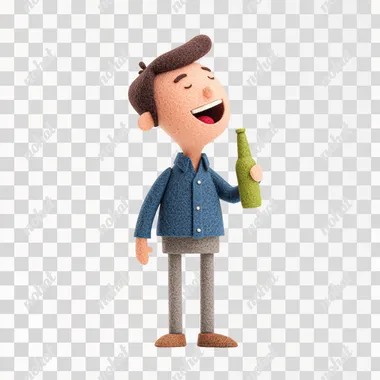 Man Drinking and Laughing, IN 3D felt style, illustration on white background   xicyqpg