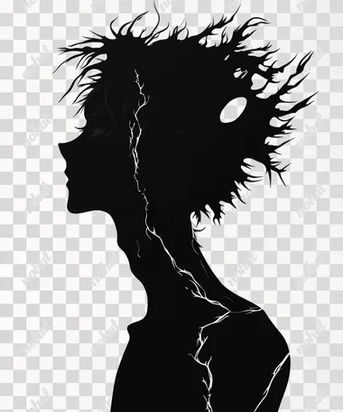 silhouette of a male character. Black silhouette with white background. Detailed silhouette.  --s 50