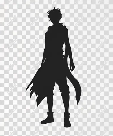 silhouette of a male character. Black silhouette with white background. Detailed silhouette.  --s 50