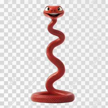 a very long and cute red baby snake smiling and curled up like a spring squeezed together, equal body thickness, symmetrical, low angle shot, white background, Pixar style