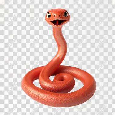 a very long and cute red baby snake smiling and curled up like a spring squeezed together, equal body thickness, symmetrical, low angle shot, white background, Pixar style