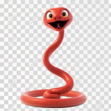a very long and cute red baby snake smiling and curled up like a spring squeezed together, equal body thickness, symmetrical, low angle shot, white background, Pixar style