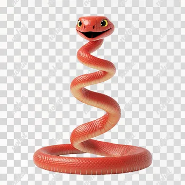a very long and cute red baby snake smiling and curled up like a spring squeezed together, equal body thickness, symmetrical, low angle shot, white background, Pixar style