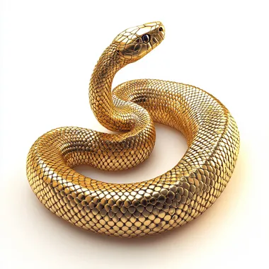 A golden snake. coiled in an S-shape. The head is raised upwards, facing left, and placed on top. white background, vector graphics, high resolution, professional photography, studio lighting, depth of field, best details, and hyper-detailed rendering style, in the style of a professional artist.