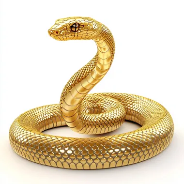 A golden snake. coiled in an S-shape. The head is raised upwards, facing left, and placed on top. white background, vector graphics, high resolution, professional photography, studio lighting, depth of field, best details, and hyper-detailed rendering style, in the style of a professional artist.