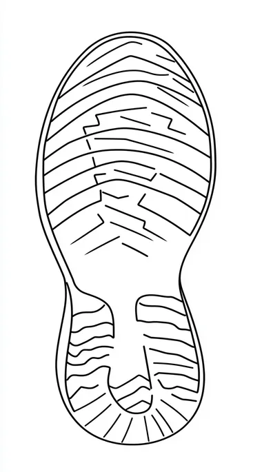 do not change the outline. make new inlines in the same way as the drawing is ,clear and geometric. keep the silhouette as is. keep the lines . Line drawing of a shoe sole, flat view, shoe print design on paper, simple lines, low detail, no shading in the style of Art Deco, flat white background, simple minimalistic.  --s 50