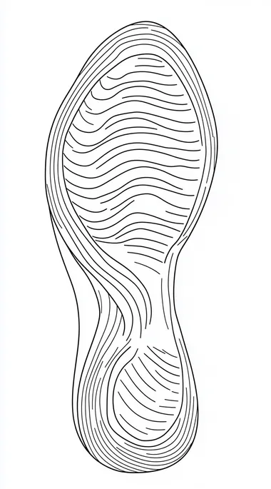 do not change the outline. make new inlines in the same way as the drawing is ,clear and geometric. keep the silhouette as is. keep the lines . Line drawing of a shoe sole, flat view, shoe print design on paper, simple lines, low detail, no shading in the style of Art Deco, flat white background, simple minimalistic.  --s 50