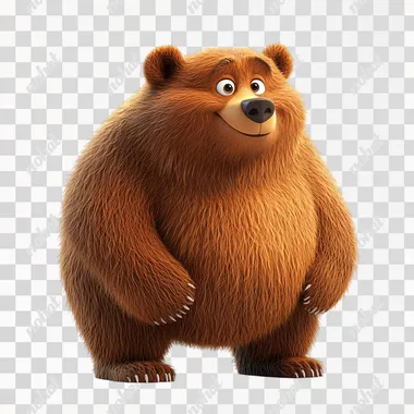 Realistic cartoon brown bear 8K ultra detailed clean isolated on white background. --s 250