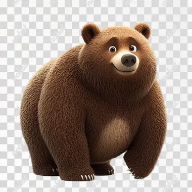 Realistic cartoon brown bear 8K ultra detailed clean isolated on white background. --s 250