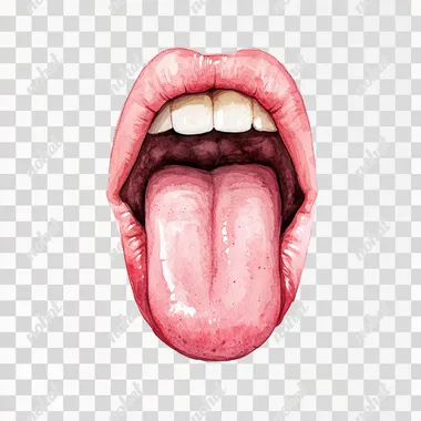 Realistic drawing of a child's tongue.watercolor .hand drown .2 colors, flat, simple coloring, soft coloring, no details, isolated on white background. children's story illustration
