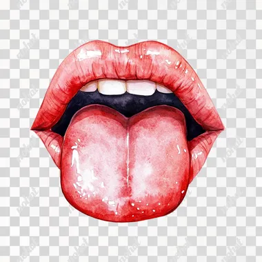 Realistic drawing of a child's tongue.watercolor .hand drown .2 colors, flat, simple coloring, soft coloring, no details, isolated on white background. children's story illustration
